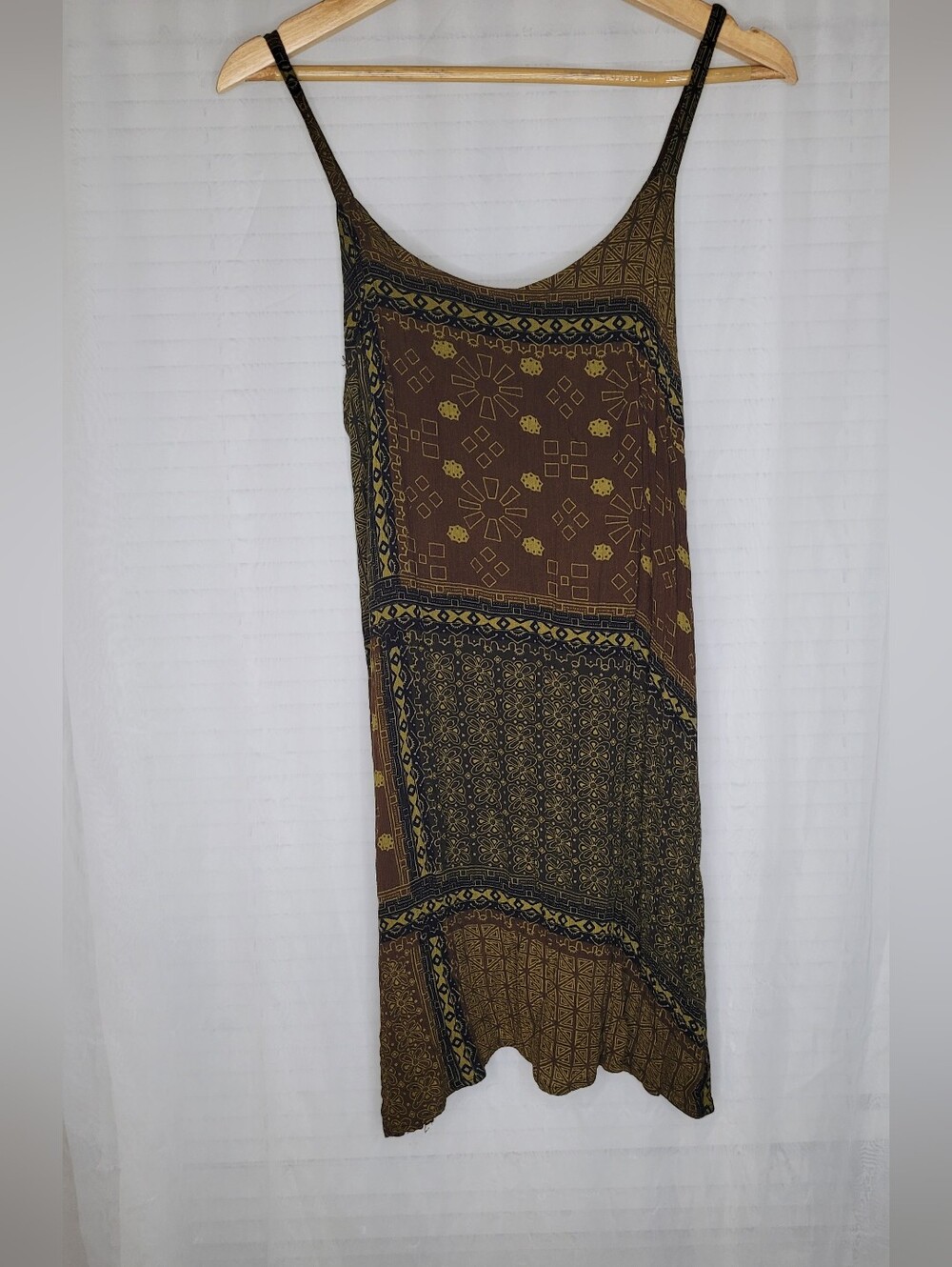 Earthy Boho Mini dress Sheer Small/Medium Brown Green Fairy Fae Hippie Festival - Picture 2 of 4